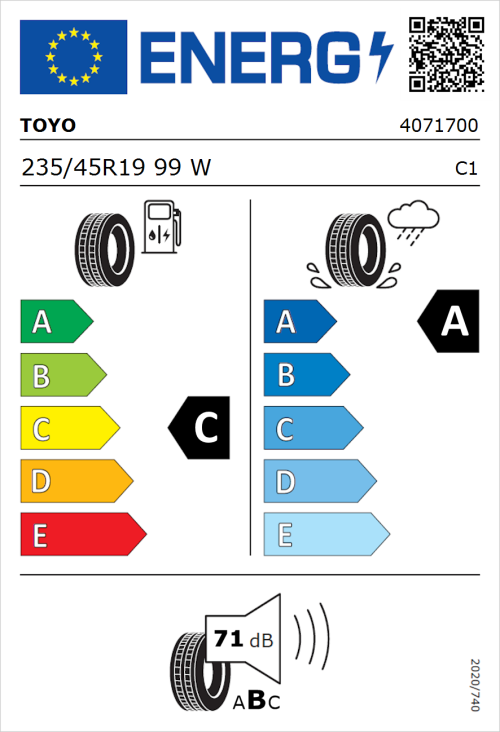 Tyre Label for Toyo Proxes Comfort 235/45R19 99W